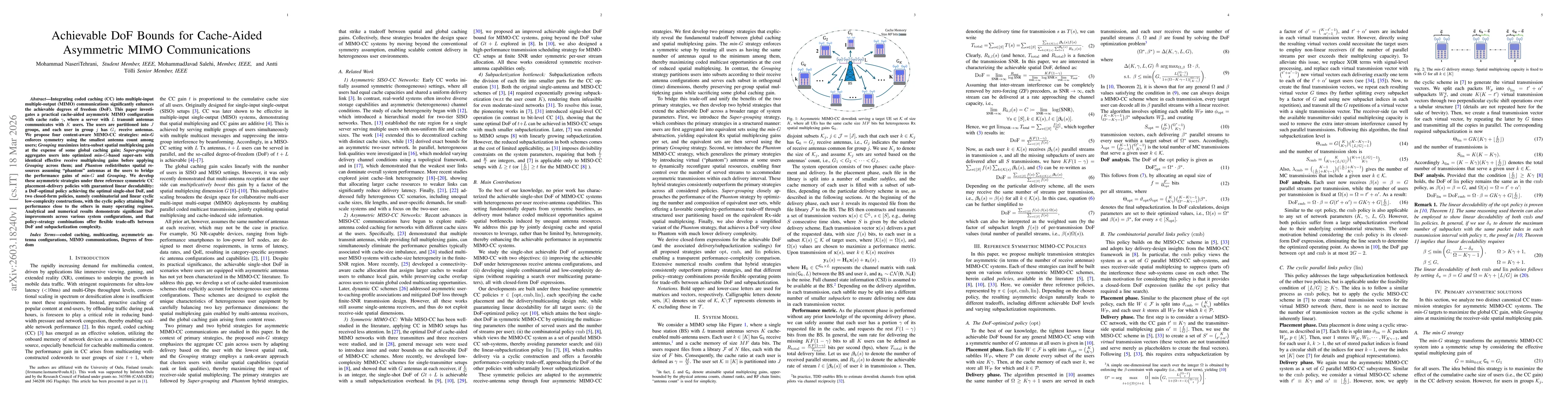 Thumbnail for Achievable DoF Bounds for Cache-Aided Asymmetric MIMO Communications