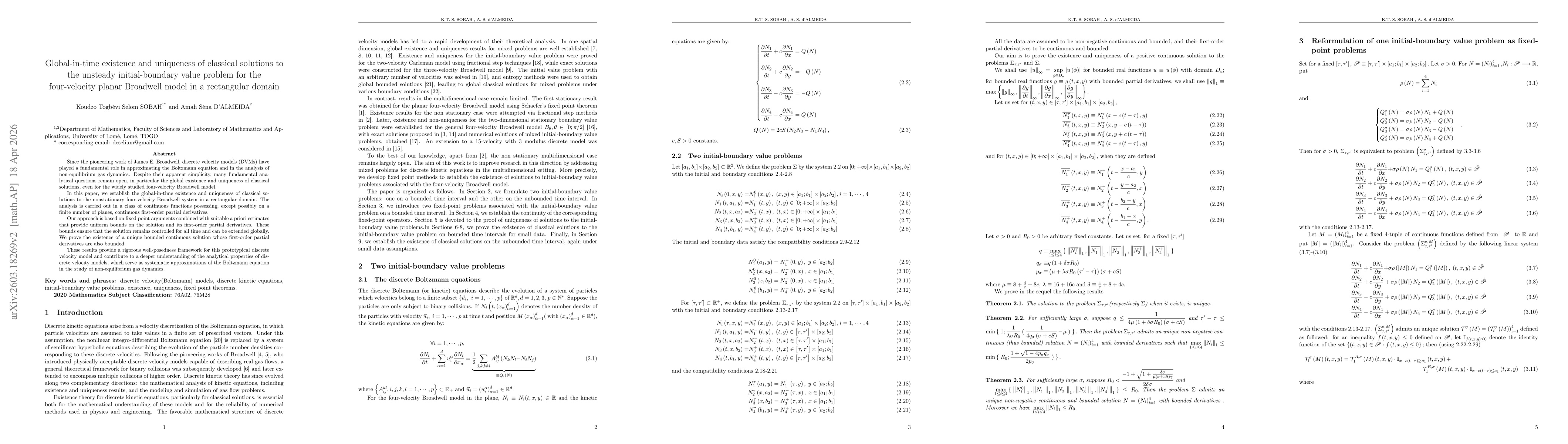 Thumbnail for Global-in-time existence and uniqueness of classical solutions to the unsteady initial-boundary value problem for the four-velocity planar Broadwell model in a rectangular domain