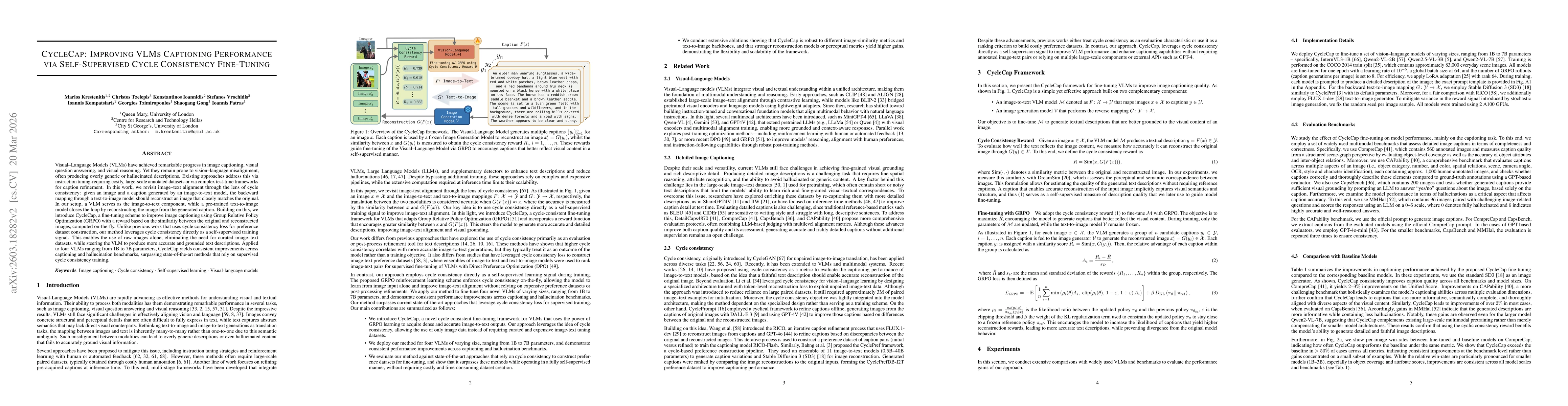 Thumbnail for CycleCap: Improving VLMs Captioning Performance via Self-Supervised Cycle Consistency Fine-Tuning