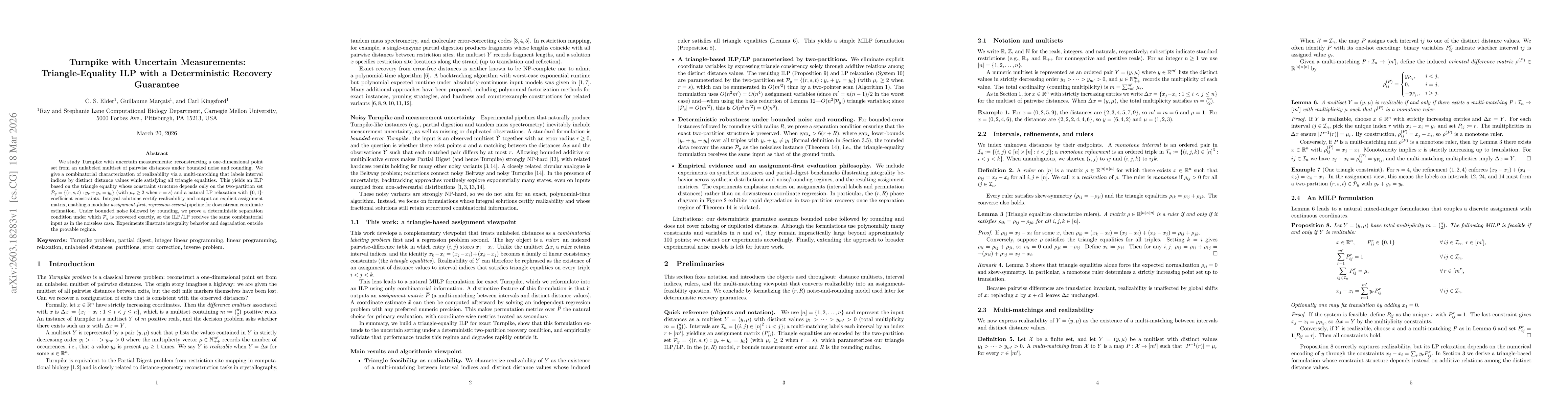 Thumbnail for Turnpike with Uncertain Measurements: Triangle-Equality ILP with a Deterministic Recovery Guarantee