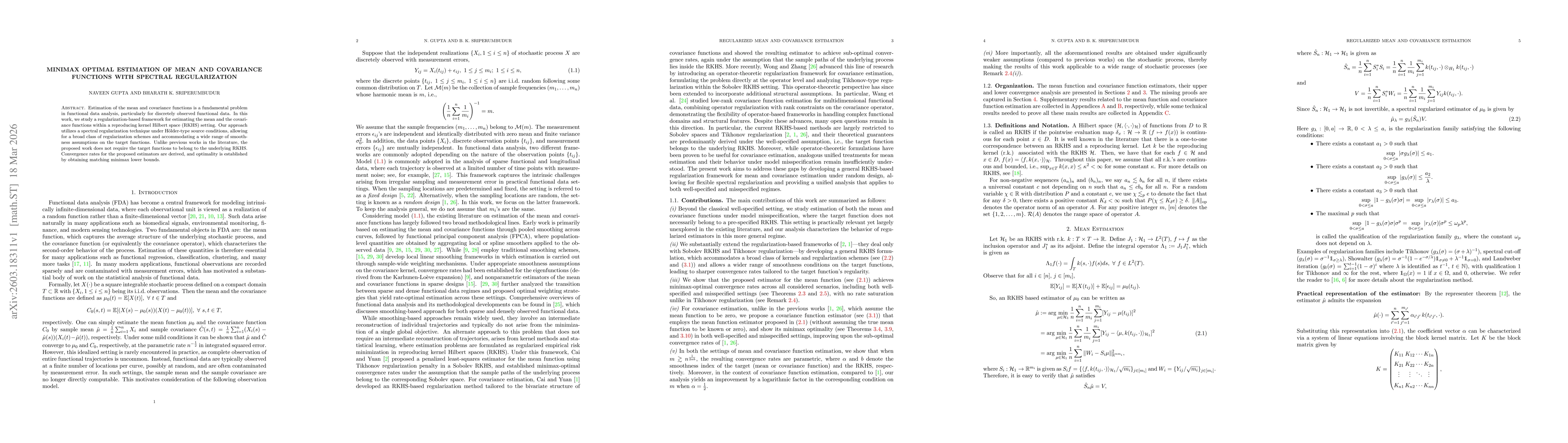 Thumbnail for Minimax Optimal Estimation of Mean and Covariance Functions with Spectral Regularization