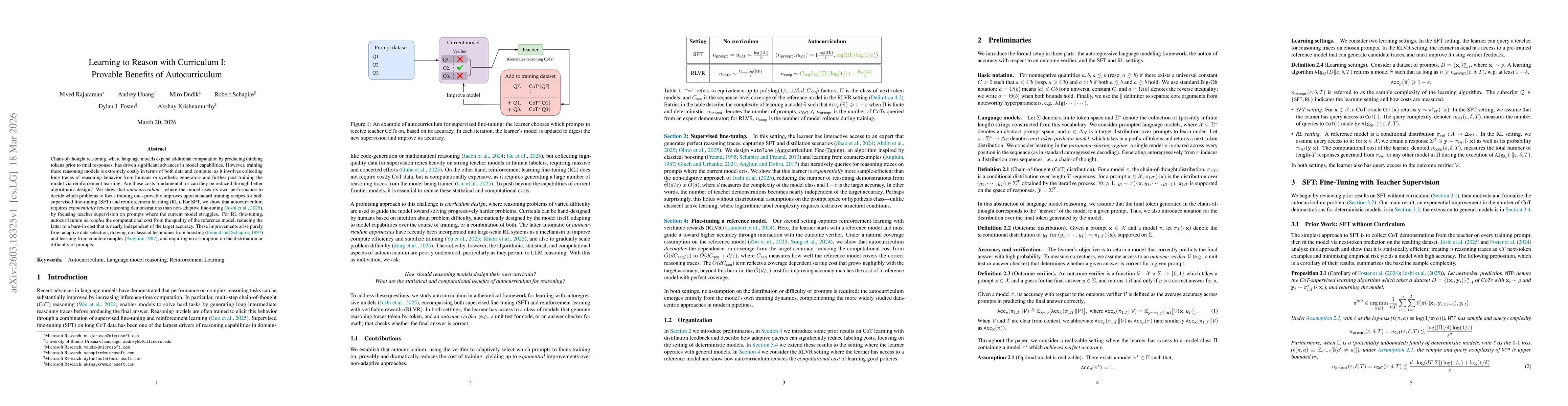 Thumbnail for Learning to Reason with Curriculum I: Provable Benefits of Autocurriculum