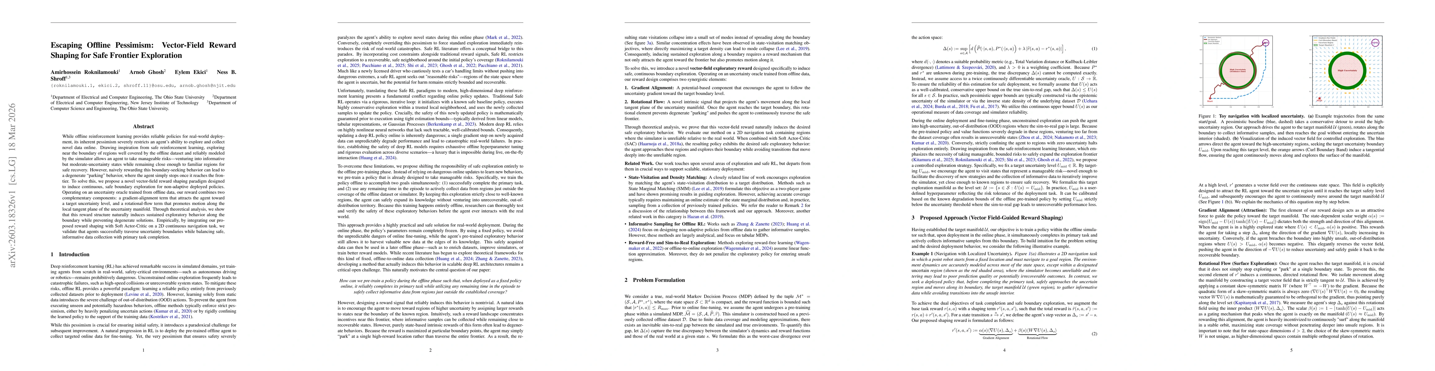 Thumbnail for Escaping Offline Pessimism: Vector-Field Reward Shaping for Safe Frontier Exploration