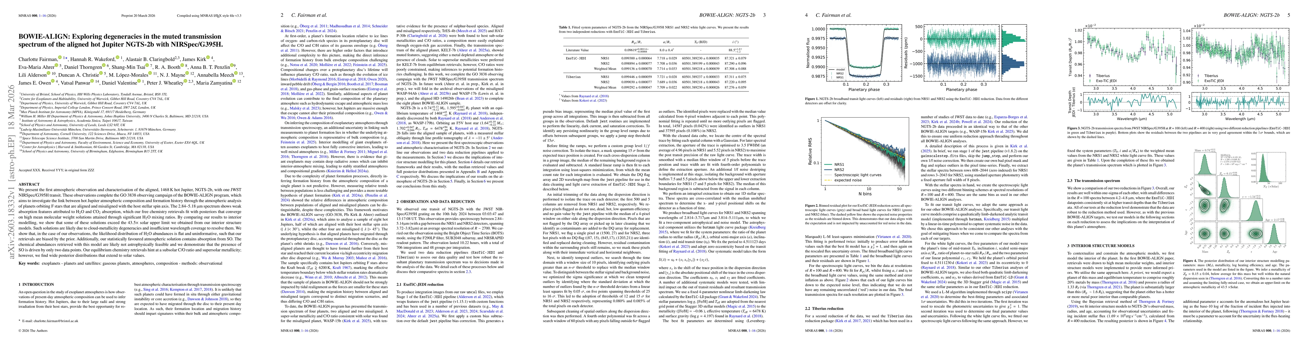 Thumbnail for BOWIE-ALIGN: Exploring degeneracies in the muted transmission spectrum of the aligned hot Jupiter NGTS-2b with NIRSpec/G395H