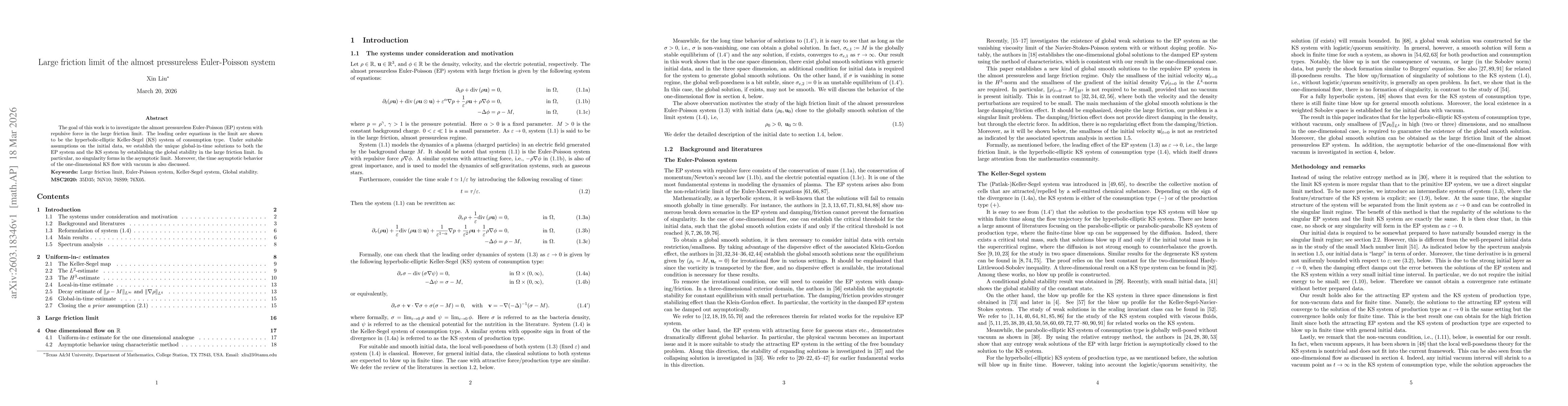Thumbnail for Large friction limit of the almost pressureless Euler-Poisson system