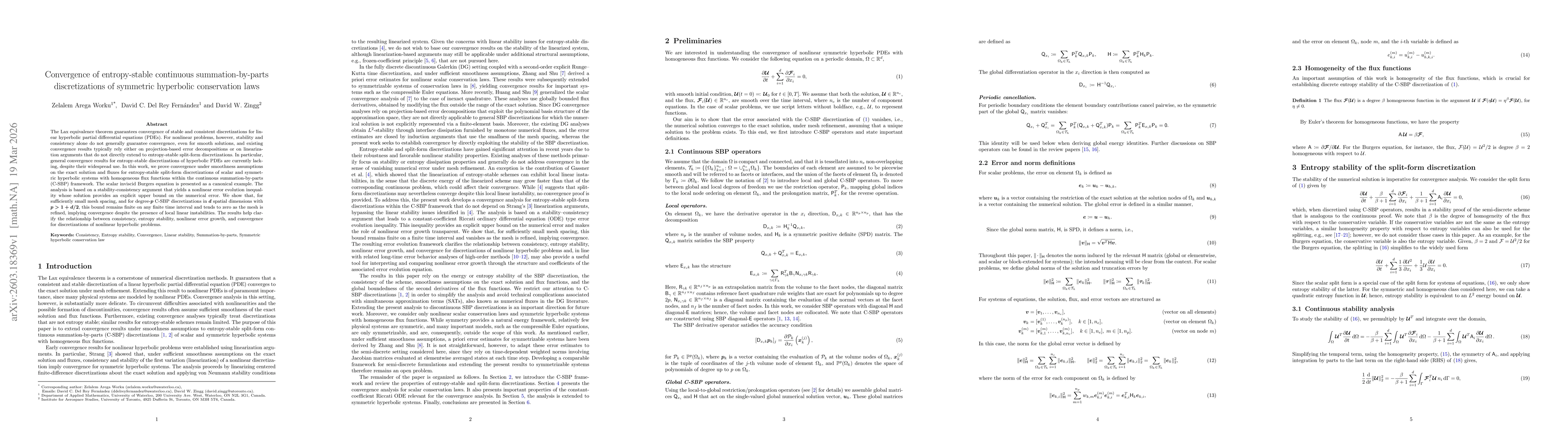 Thumbnail for Convergence of entropy-stable continuous summation-by-parts discretizations of symmetric hyperbolic conservation laws