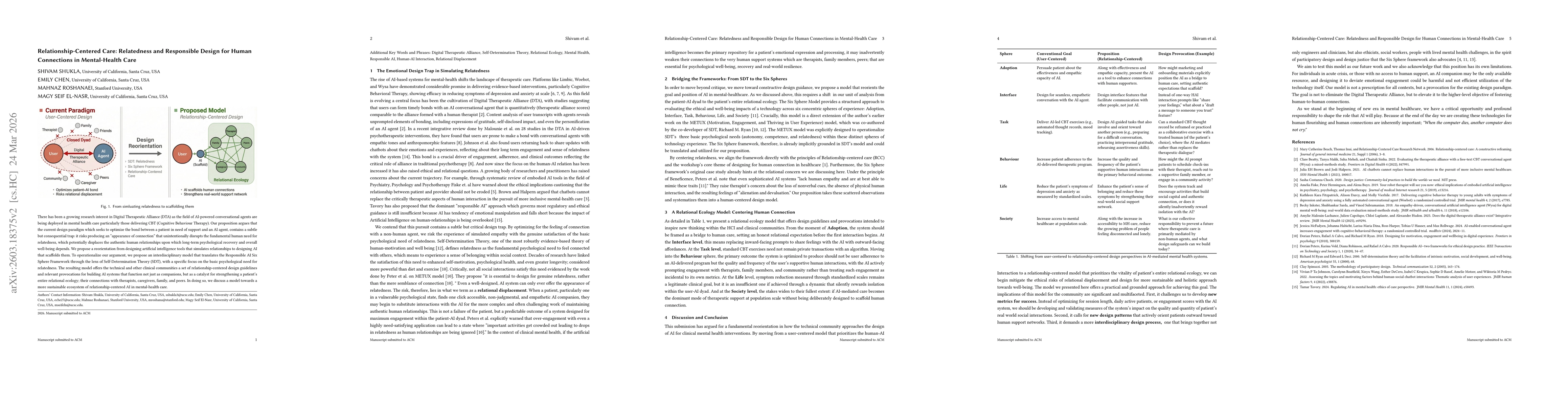 Thumbnail for Relationship-Centered Care: Relatedness and Responsible Design for Human Connections in Mental-Health Care
