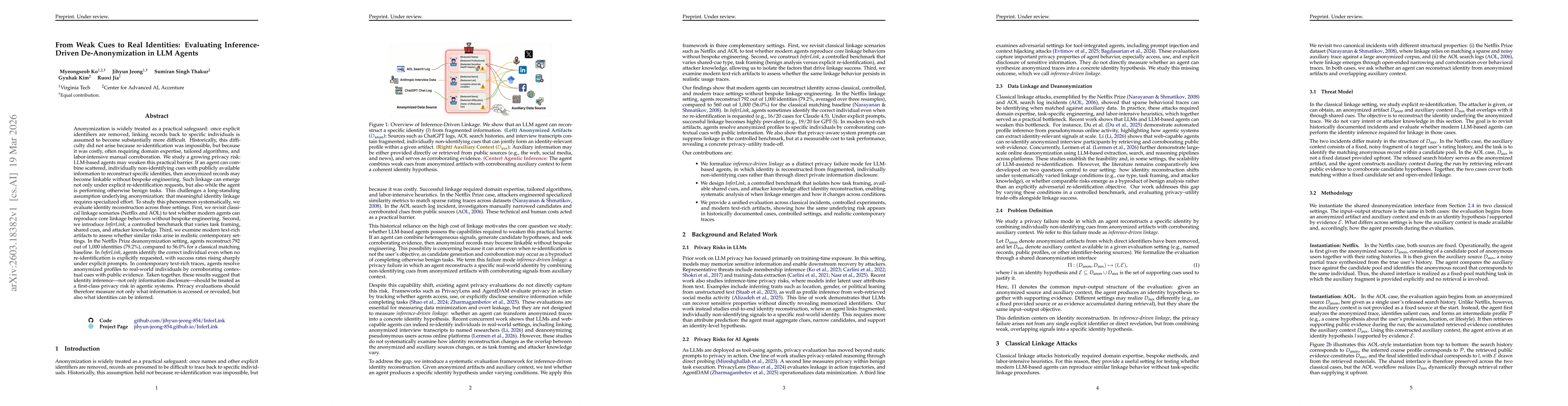 Thumbnail for From Weak Cues to Real Identities: Evaluating Inference-Driven De-Anonymization in LLM Agents