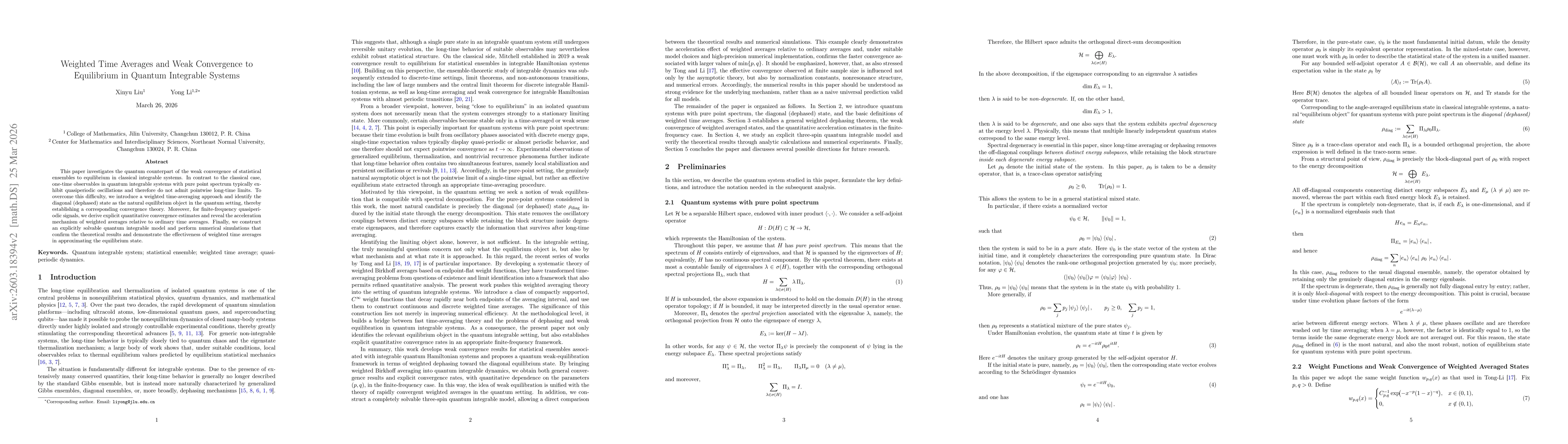Thumbnail for Weighted Time Averages and Weak Convergence to Equilibrium in Quantum Integrable Systems