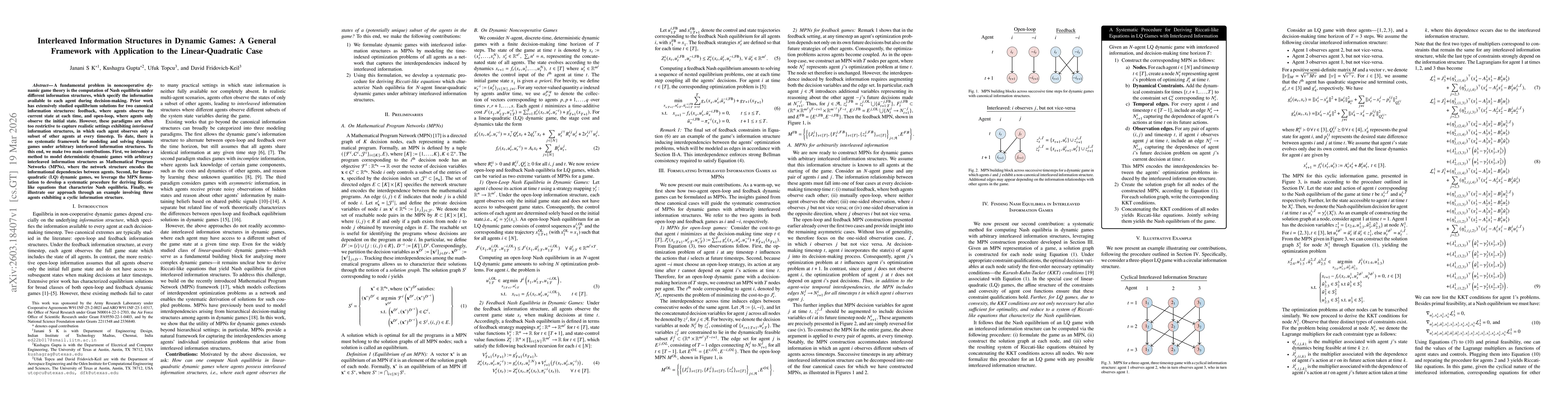 Thumbnail for Interleaved Information Structures in Dynamic Games: A General Framework with Application to the Linear-Quadratic Case
