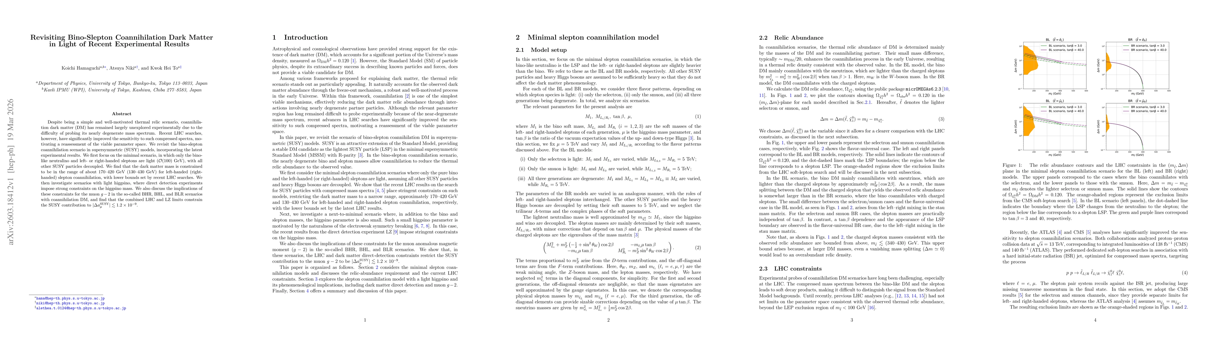 Thumbnail for Revisiting Bino-Slepton Coannihilation Dark Matter in Light of Recent Experimental Results