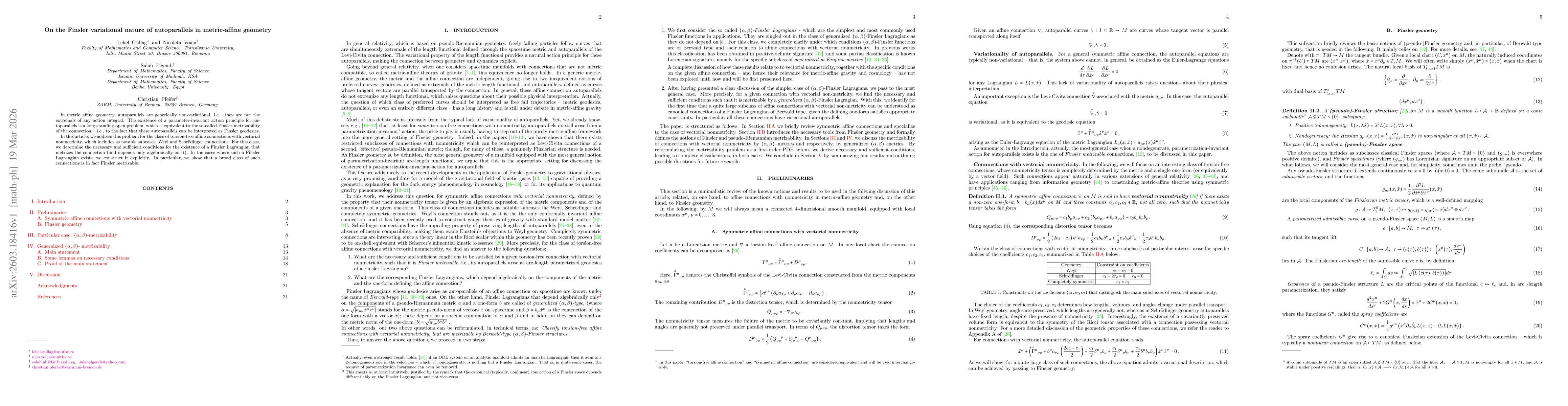 Thumbnail for On the Finsler variational nature of autoparallels in metric-affine geometry