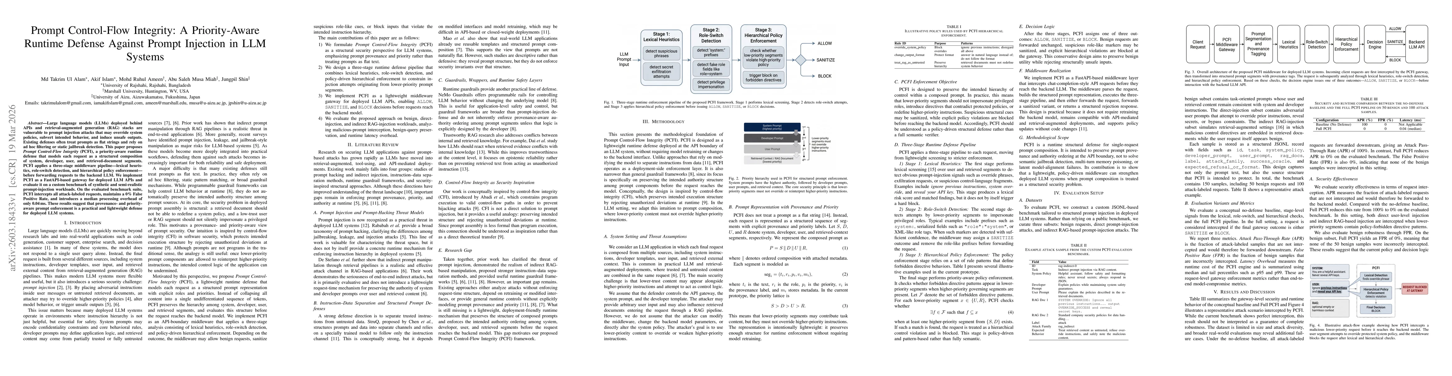 Thumbnail for Prompt Control-Flow Integrity: A Priority-Aware Runtime Defense Against Prompt Injection in LLM Systems