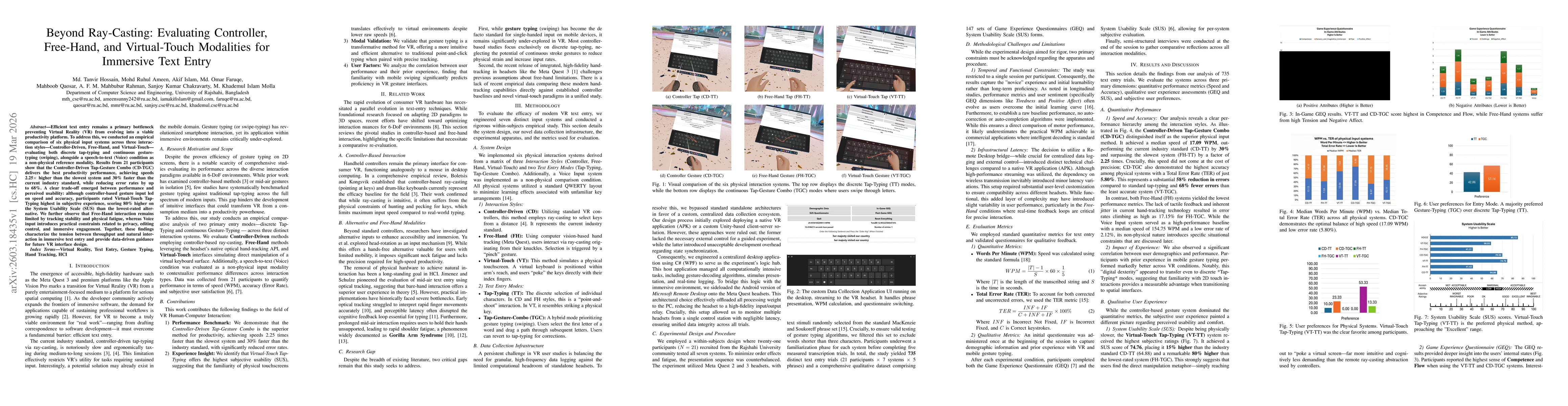Thumbnail for Beyond Ray-Casting: Evaluating Controller, Free-Hand, and Virtual-Touch Modalities for Immersive Text Entry