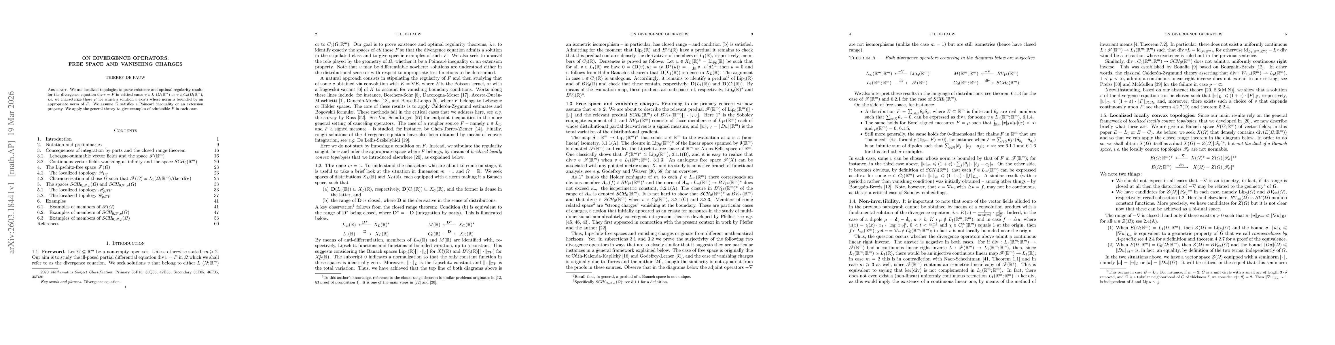 Thumbnail for On divergence operators: Free space and vanishing charges