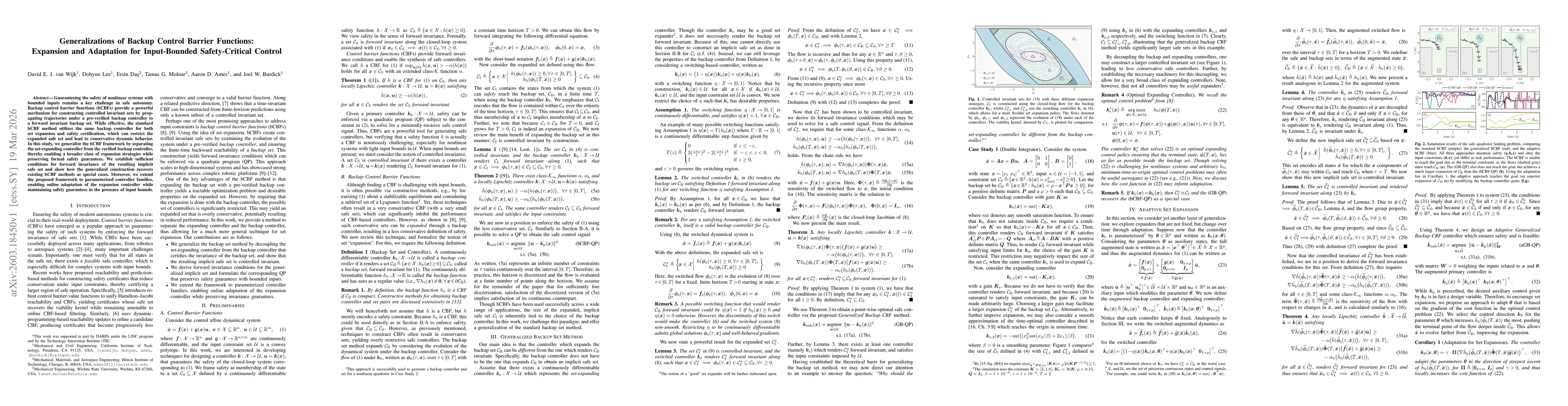 Thumbnail for Generalizations of Backup Control Barrier Functions: Expansion and Adaptation for Input-Bounded Safety-Critical Control