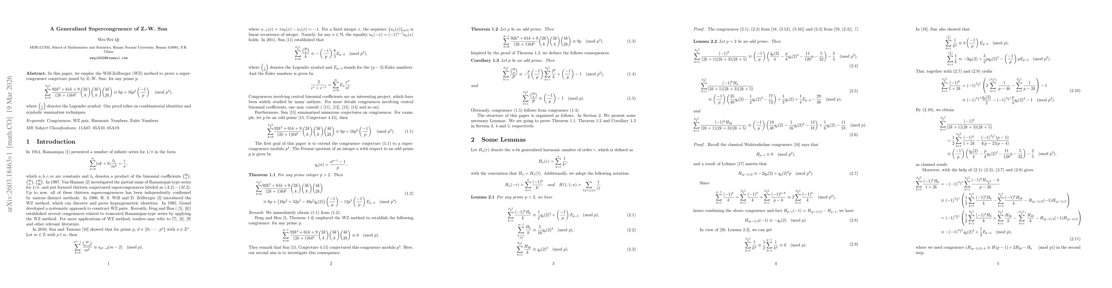 Thumbnail for A Generalized Supercongruence of Z.-W. Sun