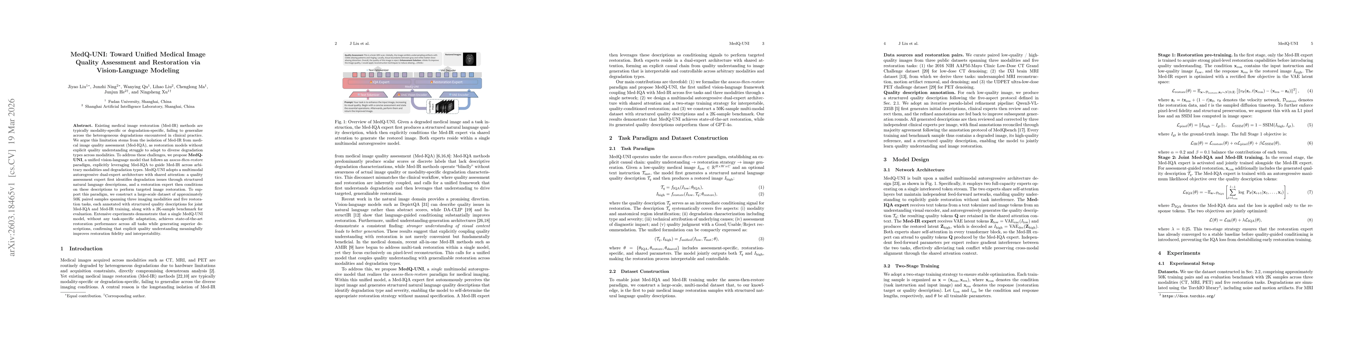 Thumbnail for MedQ-UNI: Toward Unified Medical Image Quality Assessment and Restoration via Vision-Language Modeling