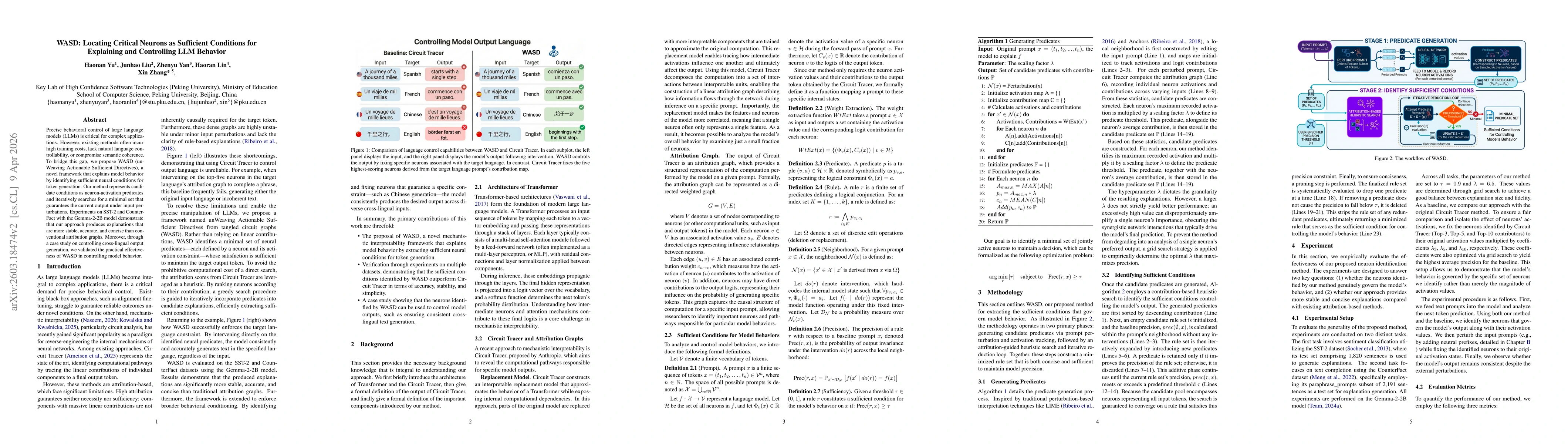 Thumbnail for WASD: Locating Critical Neurons as Sufficient Conditions for Explaining and Controlling LLM Behavior