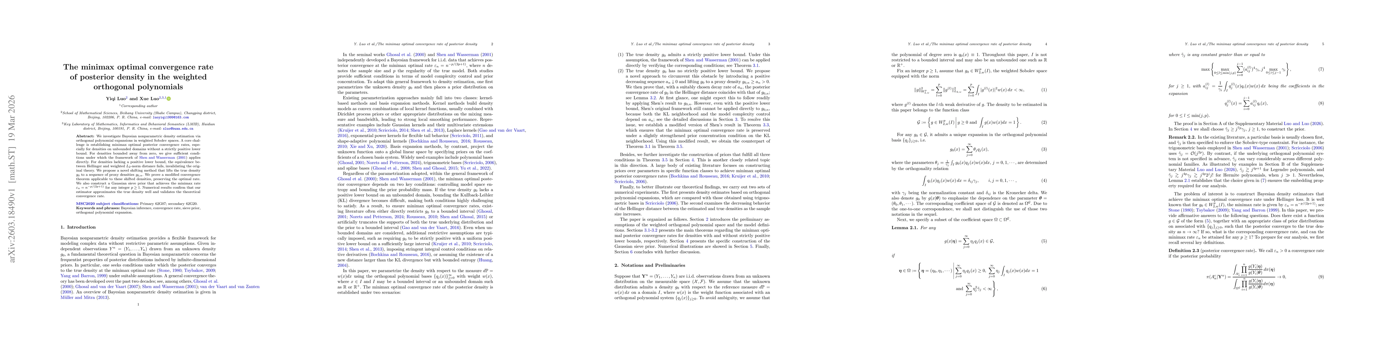 Thumbnail for The minimax optimal convergence rate of posterior density in the weighted orthogonal polynomials