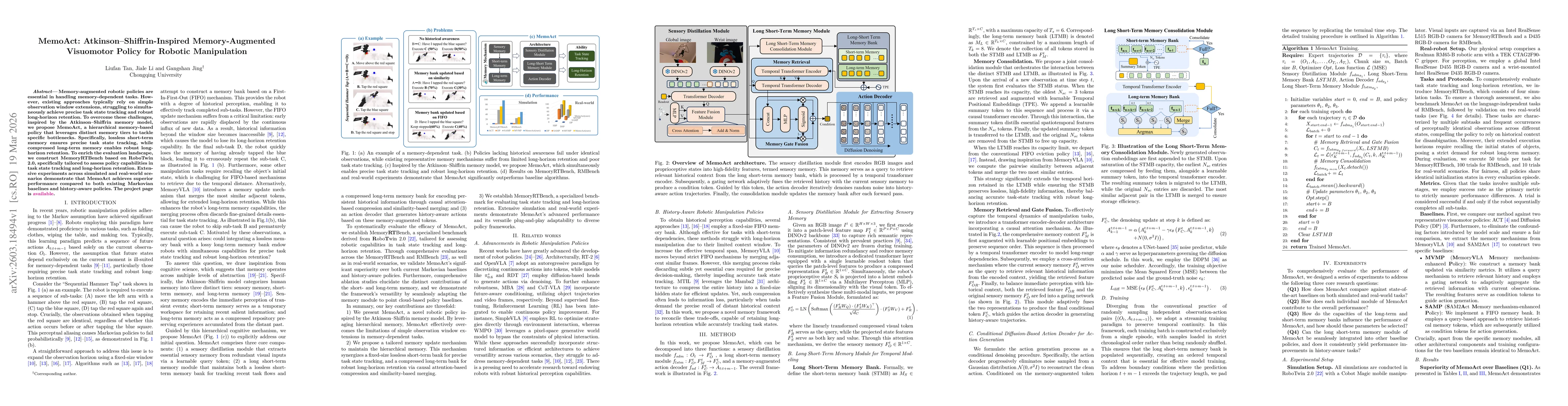 Thumbnail for MemoAct: Atkinson-Shiffrin-Inspired Memory-Augmented Visuomotor Policy for Robotic Manipulation
