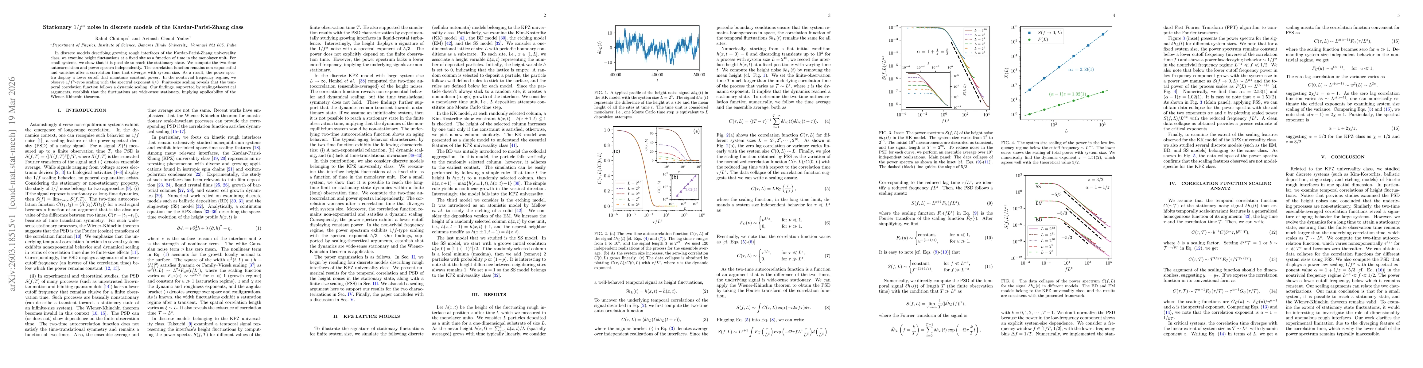 Thumbnail for Stationary $1/f^α$ noise in discrete models of the Kardar-Parisi-Zhang class