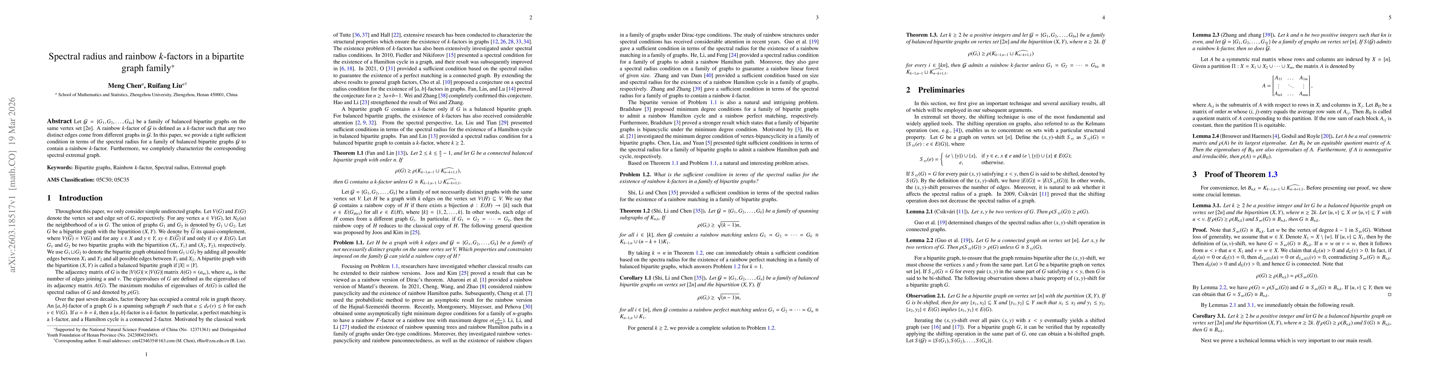 Thumbnail for Spectral radius and rainbow $k$-factors in a bipartite graph family