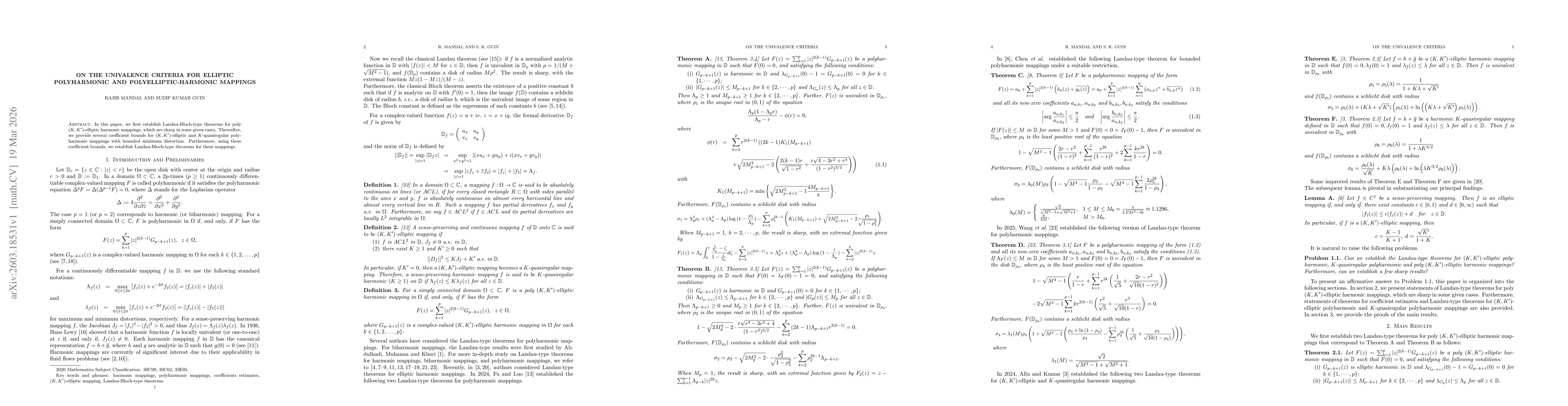 Thumbnail for On the univalence criteria for elliptic polyharmonic and polyelliptic-harmonic mappings