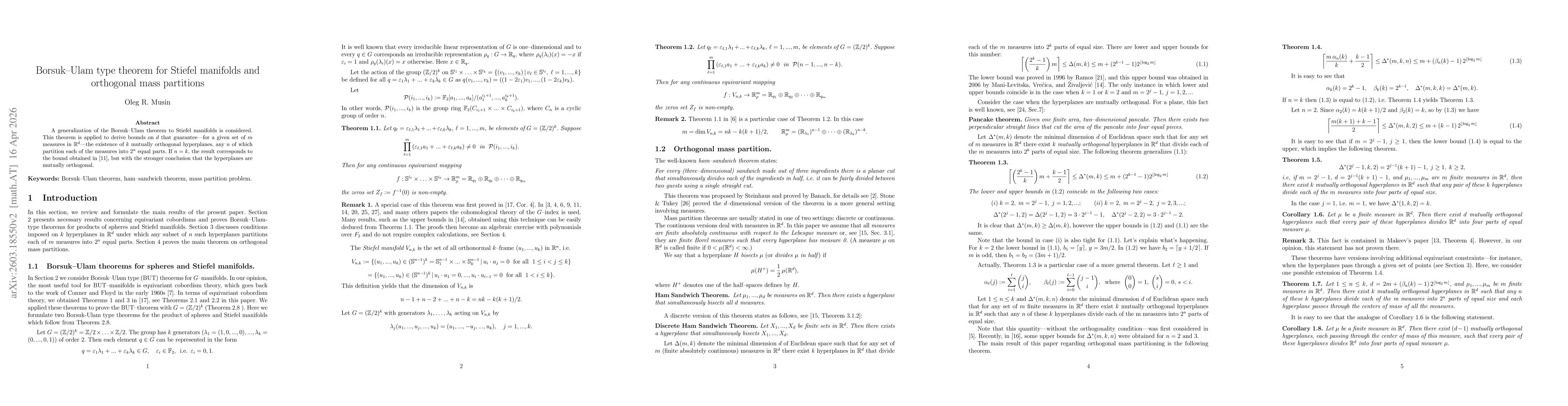 Thumbnail for Borsuk-Ulam type theorem for Stiefel manifolds and orthogonal mass partitions