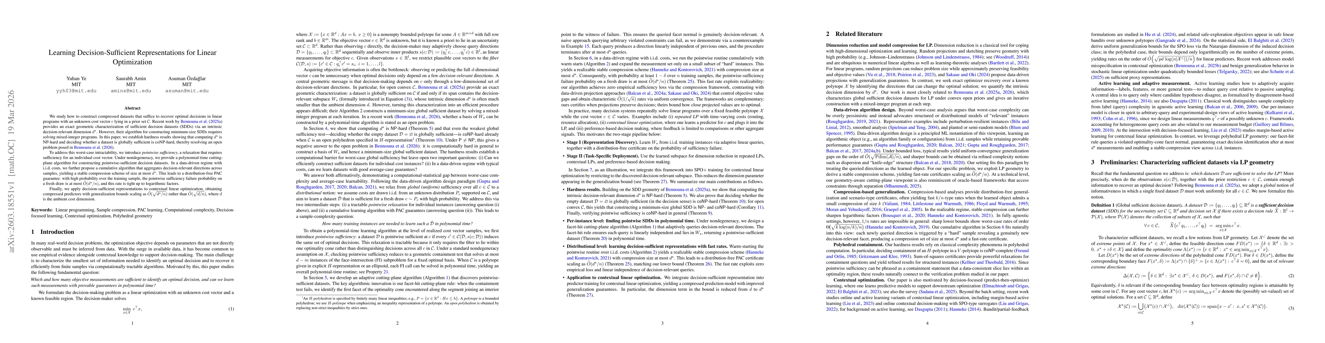Thumbnail for Learning Decision-Sufficient Representations for Linear Optimization