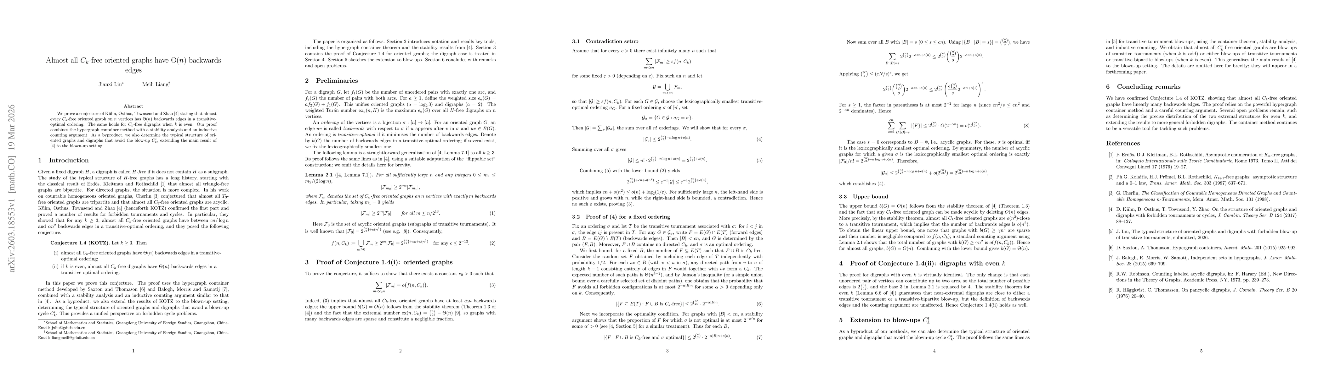 Thumbnail for Almost all $C_k$-free oriented graphs have $Θ(n)$ backwards edges