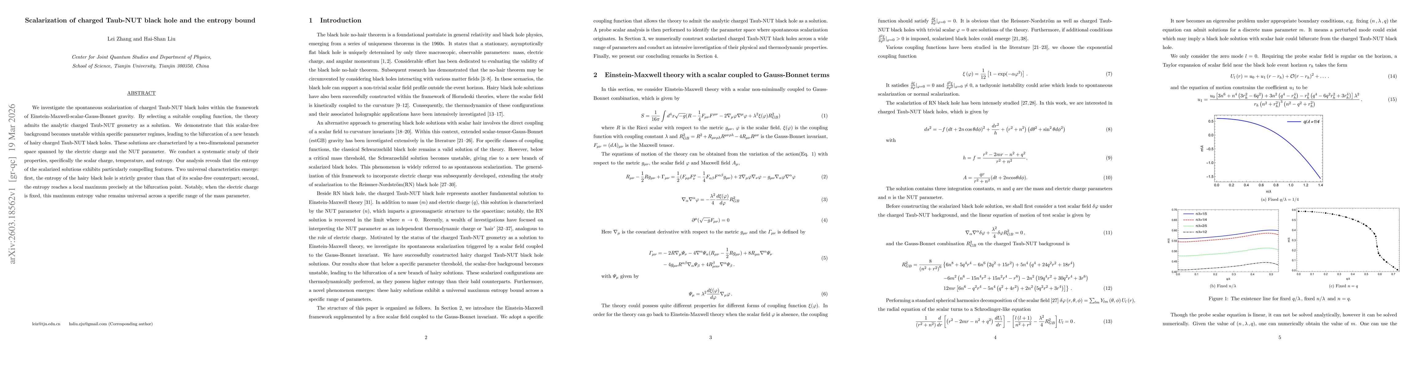 Thumbnail for Scalarization of charged Taub-NUT black hole and the entropy bound