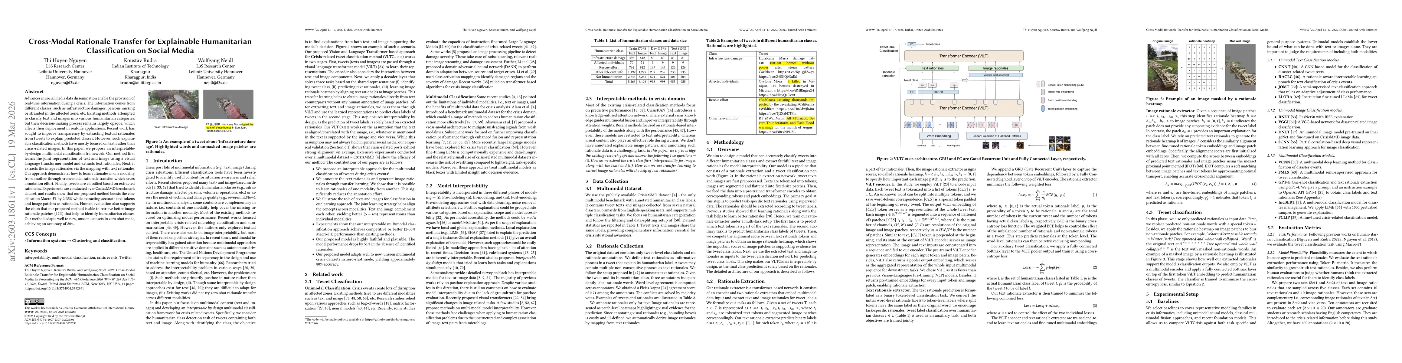 Thumbnail for Cross-Modal Rationale Transfer for Explainable Humanitarian Classification on Social Media
