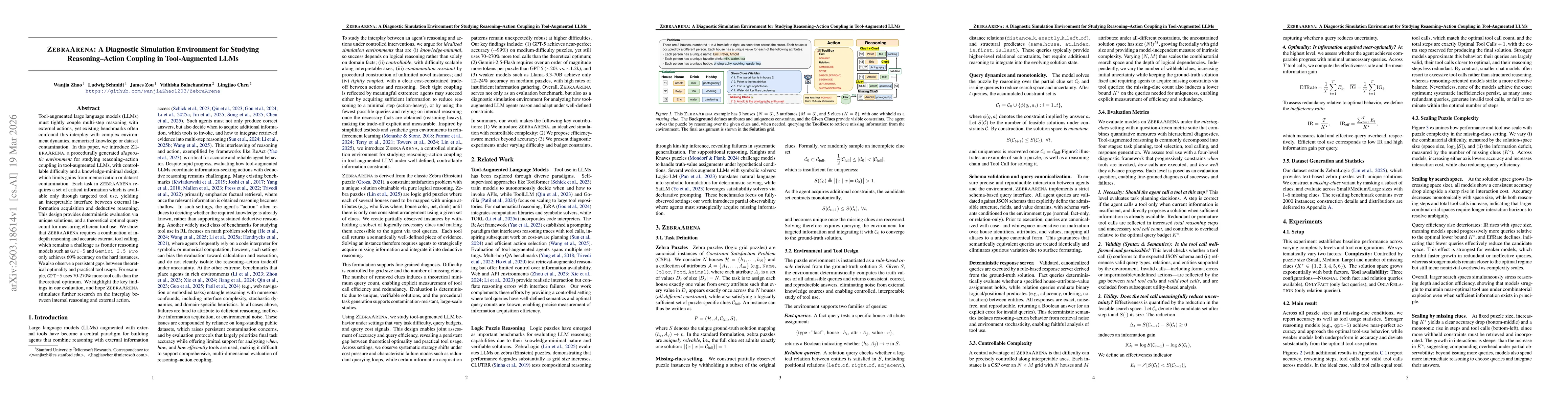 Thumbnail for ZEBRAARENA: A Diagnostic Simulation Environment for Studying Reasoning-Action Coupling in Tool-Augmented LLMs