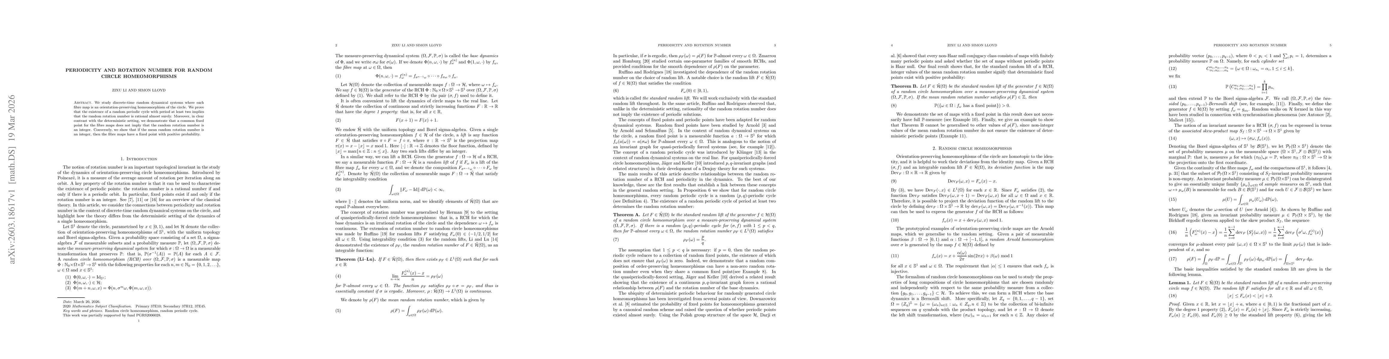 Thumbnail for Periodicity and Rotation Number for Random Circle Homeomorphisms