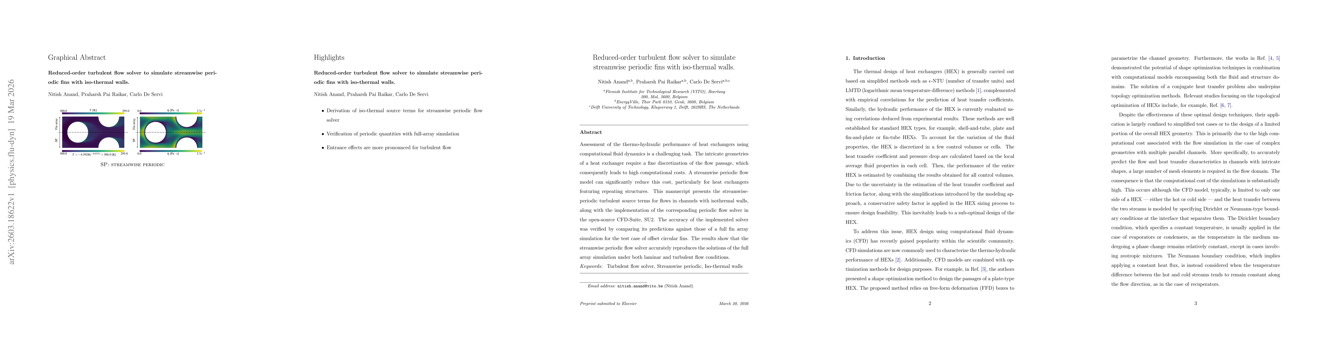 Thumbnail for Reduced-order turbulent flow solver to simulate streamwise periodic fins with iso-thermal walls