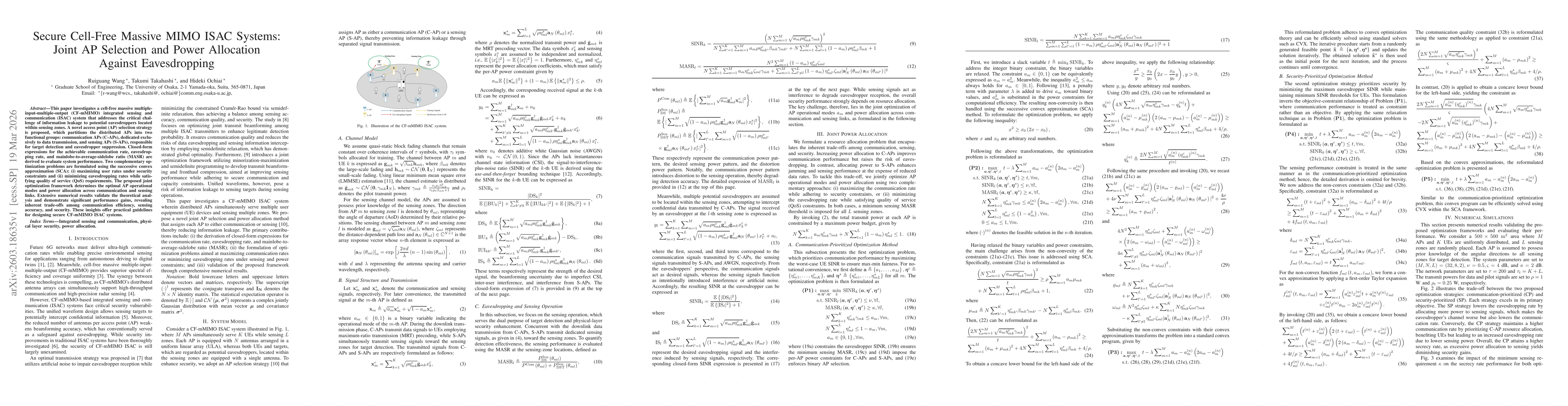 Thumbnail for Secure Cell-Free Massive MIMO ISAC Systems: Joint AP Selection and Power Allocation Against Eavesdropping