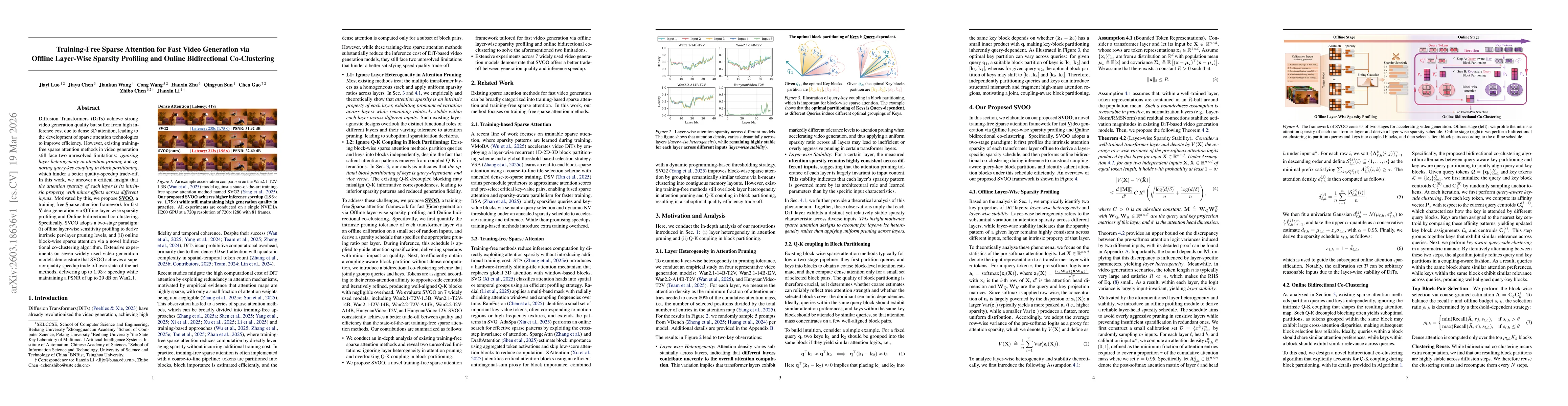 Thumbnail for Training-Free Sparse Attention for Fast Video Generation via Offline Layer-Wise Sparsity Profiling and Online Bidirectional Co-Clustering