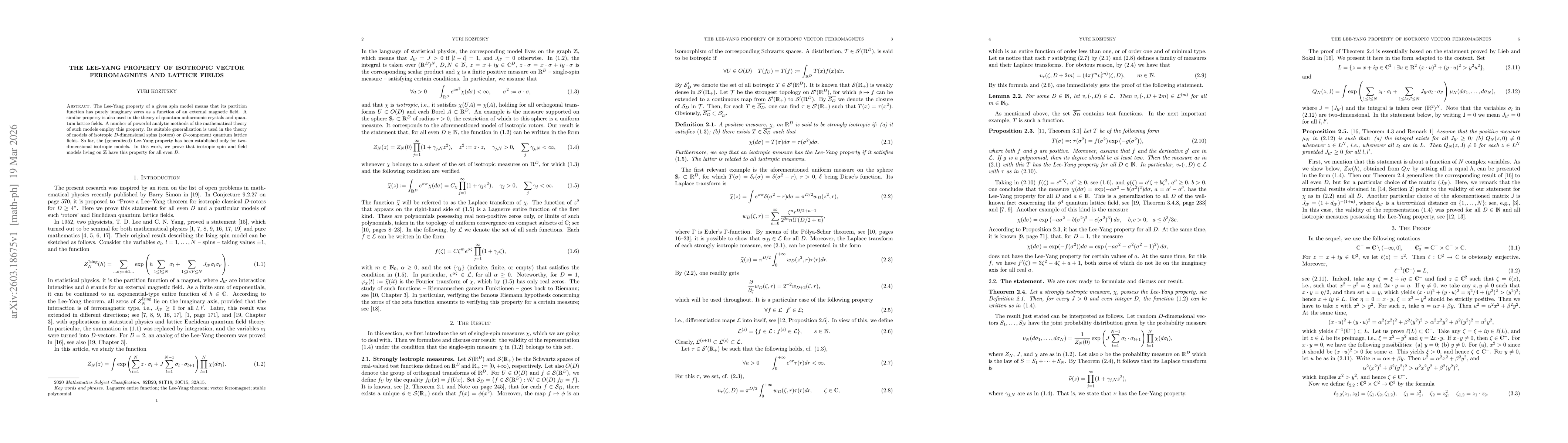 Thumbnail for The Lee-Yang property of isotropic vector ferromagnets and lattice fields