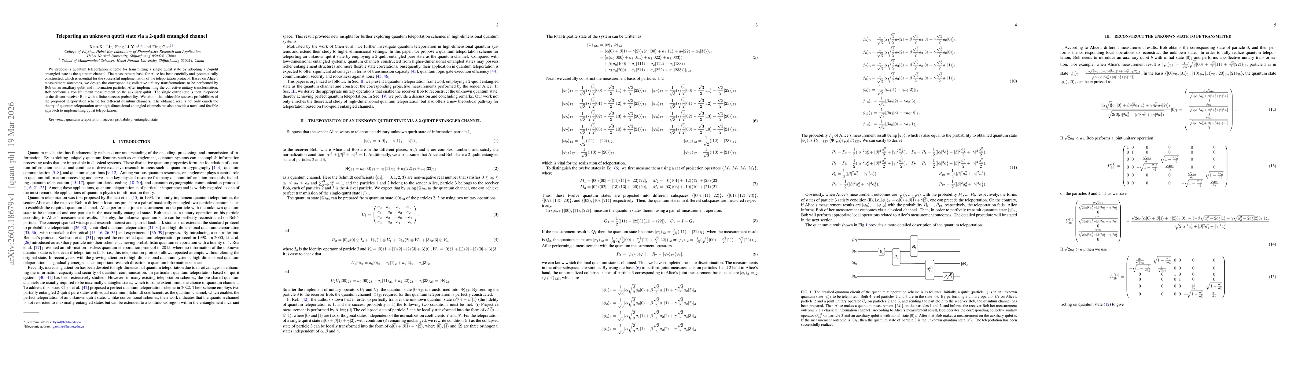 Thumbnail for Teleporting an unknown qutrit state via a 2-qudit entangled channel