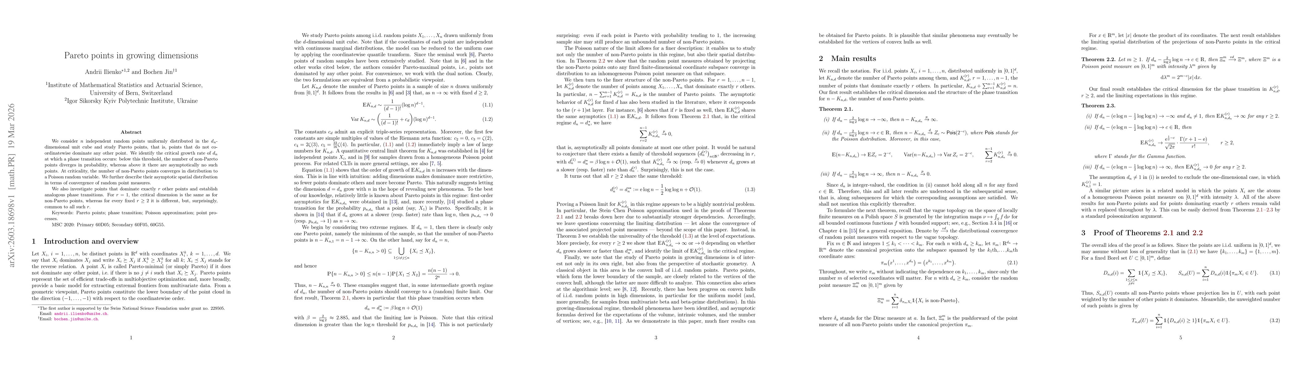 Thumbnail for Pareto points in growing dimensions