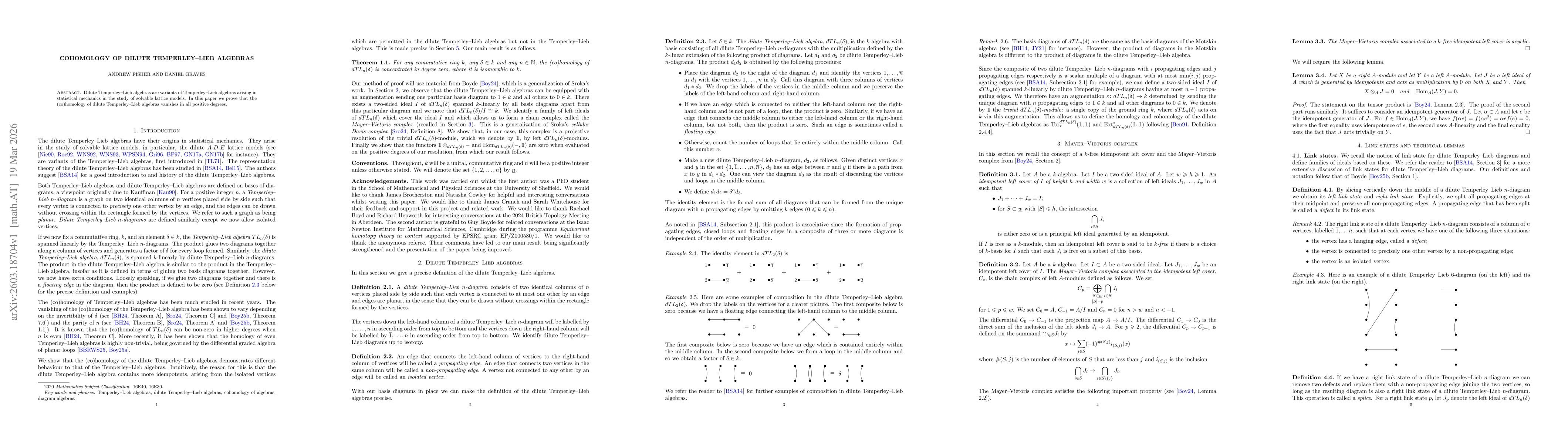 Thumbnail for Cohomology of dilute Temperley--Lieb algebras