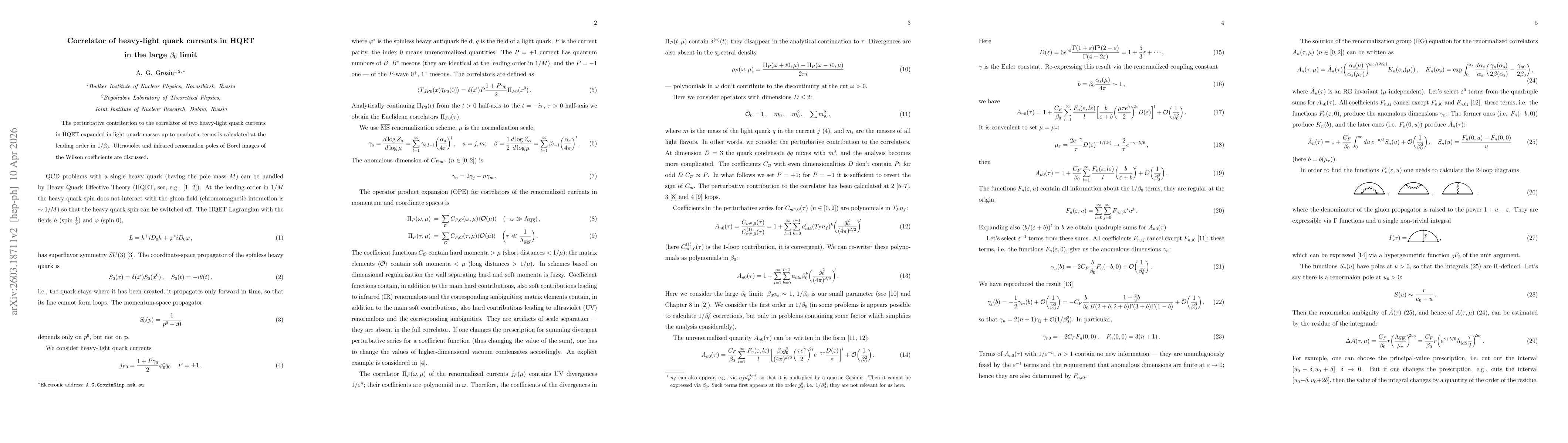 Thumbnail for Correlator of heavy-light quark currents in HQET in the large $β_0$ limit