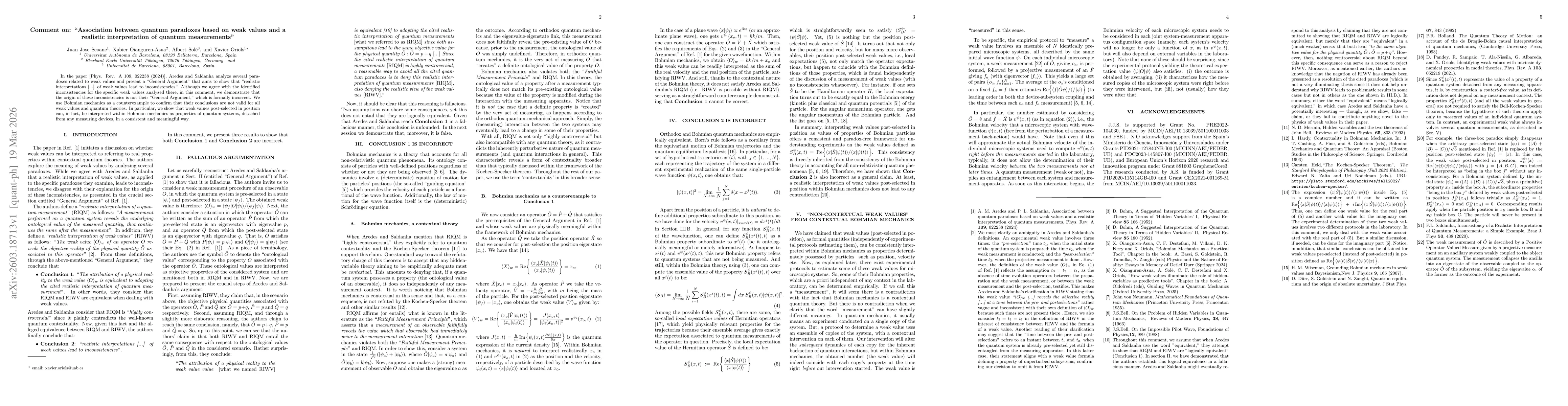 Thumbnail for Comment on "Association between quantum paradoxes based on weak values and a realistic interpretation of quantum measurements"