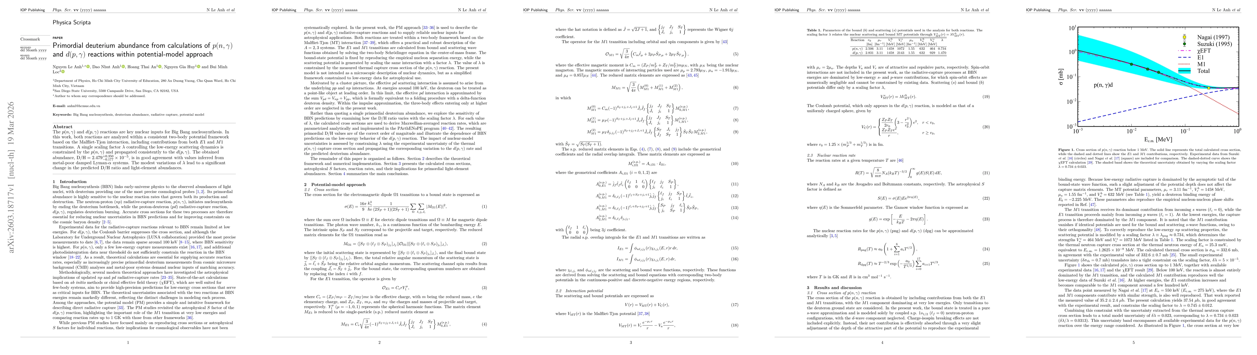 Thumbnail for Primordial deuterium abundance from calculations of $p(n,γ)$ and $d(p,γ)$ reactions within potential-model approach