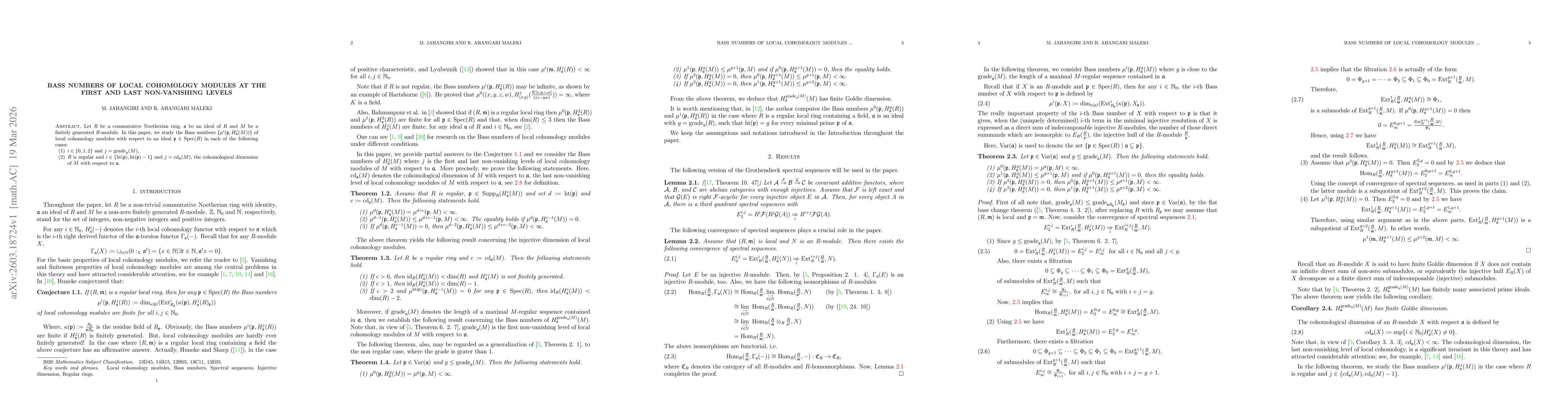 Thumbnail for Bass numbers of local cohomology modules at the first and last non-vanishing levels