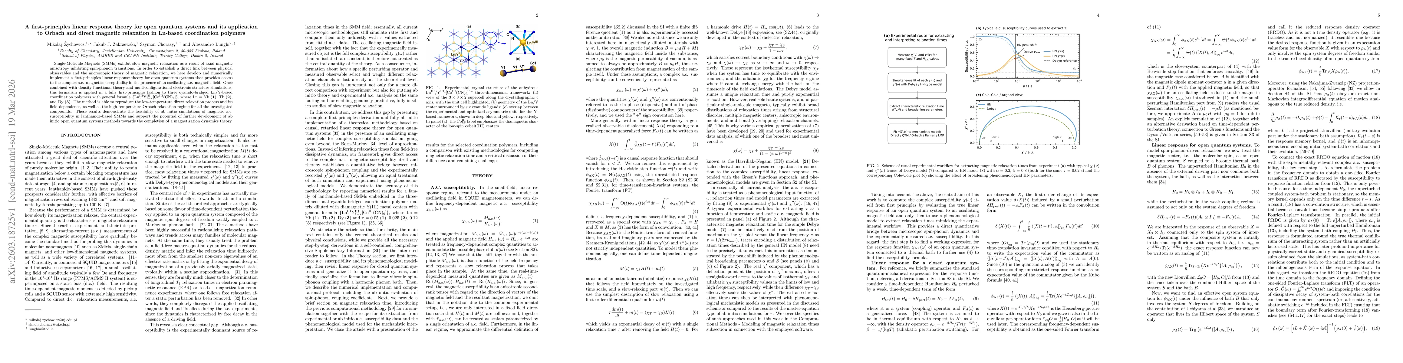 Thumbnail for A first-principles linear response theory for open quantum systems and its application to Orbach and direct magnetic relaxation in Ln-based coordination polymers
