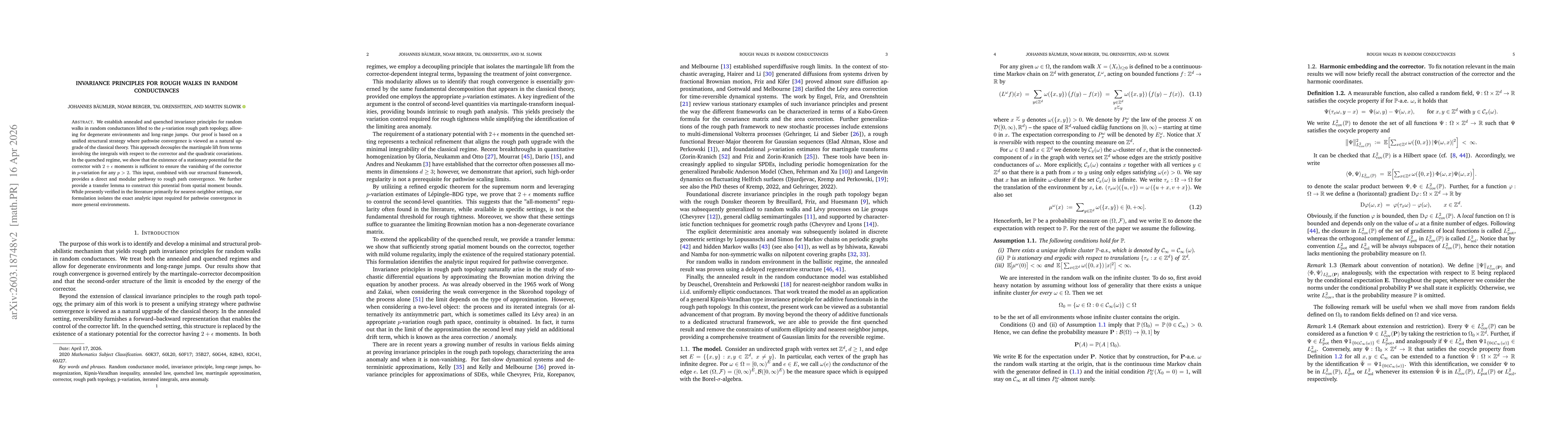 Thumbnail for Invariance principles for rough walks in random conductances