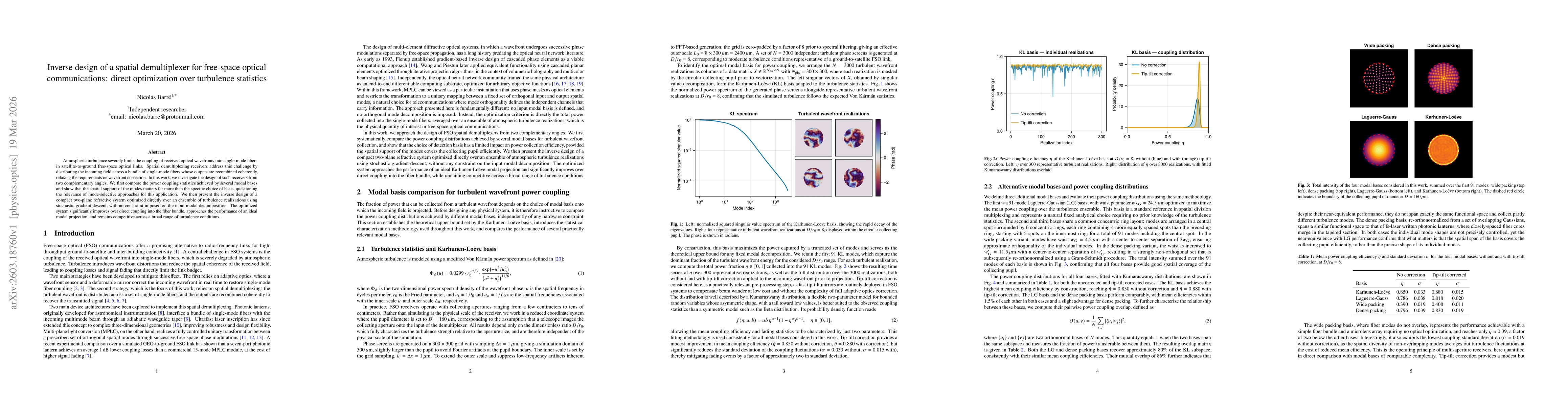 Thumbnail for Inverse design of a spatial demultiplexer for free-space optical communications: direct optimization over turbulence statistics