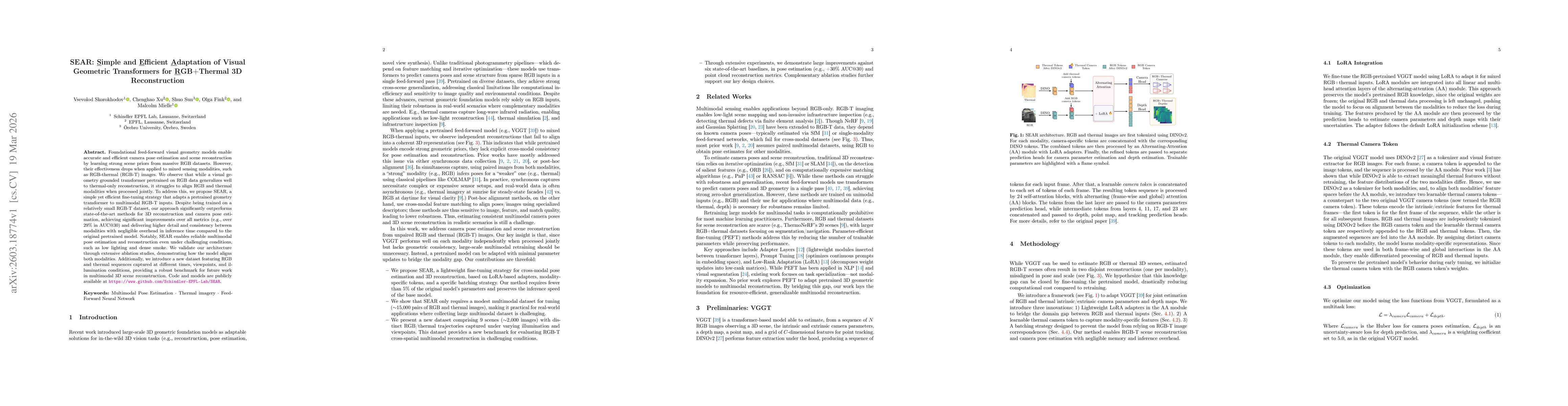 Thumbnail for SEAR: Simple and Efficient Adaptation of Visual Geometric Transformers for RGB+Thermal 3D Reconstruction